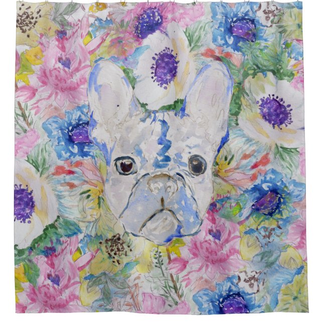 Abstrakte französische Bulldogfarbenfarbe Duschvorhang (Vorderseite)