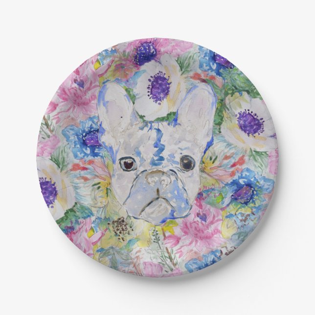 Abstrakte französische Bulldogfarbenfarbe Pappteller (Vorderseite)