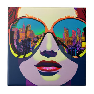 Abstrakte Frau in Sonnenbrille mit City Reflection Fliese