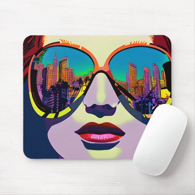 Abstrakte Frau in Sonnenbrille mit City Reflection Mousepad (Mit Mouse)