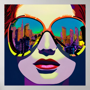 Abstrakte Frau in Sonnenbrille mit City Reflection Poster