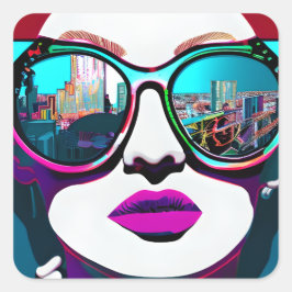 Abstrakte Frau in Sonnenbrille mit City Reflection Quadratischer Aufkleber