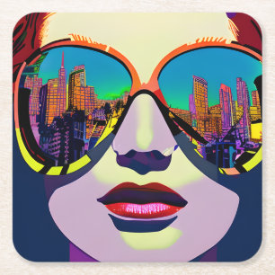 Abstrakte Frau in Sonnenbrille mit City Reflection Rechteckiger Pappuntersetzer