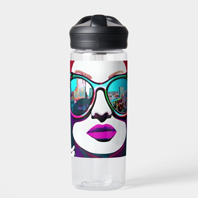 Abstrakte Frau in Sonnenbrille Personalisiert Trinkflasche (Vorderseite)