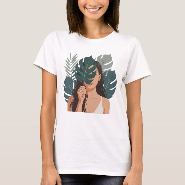 Abstrakte Frau mit Monstera-Pflanze T-Shirt (Vorderseite)