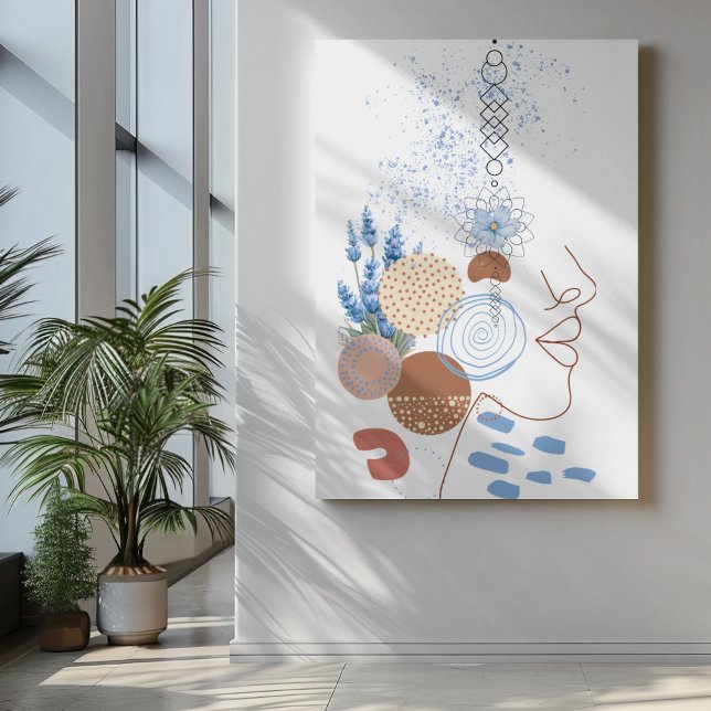 Abstrakte Frauen sehen sich der blauen Blume gegen Leinwanddruck (Von Creator hochgeladen)