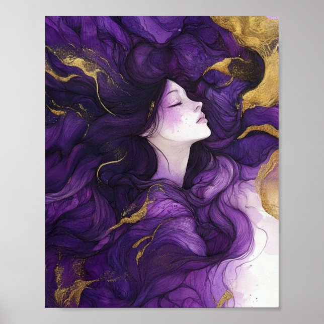 Abstrakte Frauendekoration lila und Gold Poster (Vorne)