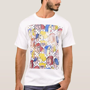 Abstrakte Frauengesichter, Wasserfarbe Tupfen. T-Shirt