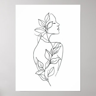 Abstrakte Frauenlinienkunst | Botanischer minimali Poster