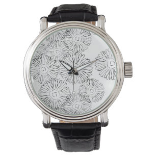 Abstrakte Frühlingsblumen in Schwarz-Weiß Armbanduhr