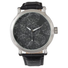 Abstrakte Frühlingsblumen in Schwarz-Weiß Armbanduhr