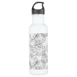 Abstrakte Frühlingsblumen in Schwarz-Weiß Edelstahlflasche