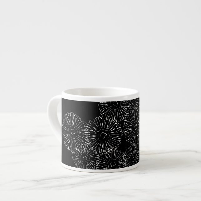 Abstrakte Frühlingsblumen in Schwarz-Weiß Espressotasse (Vorderseite Links)