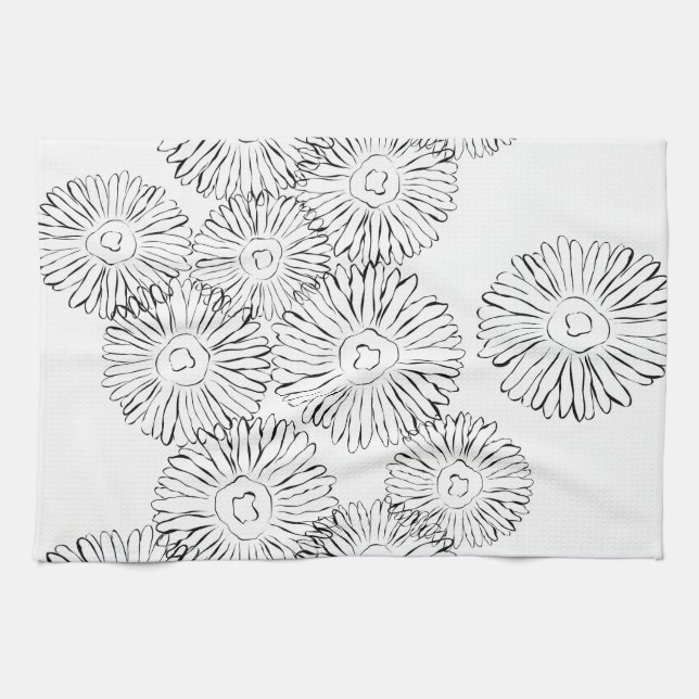 Abstrakte Frühlingsblumen in Schwarz-Weiß Geschirrtuch (Horizontal)