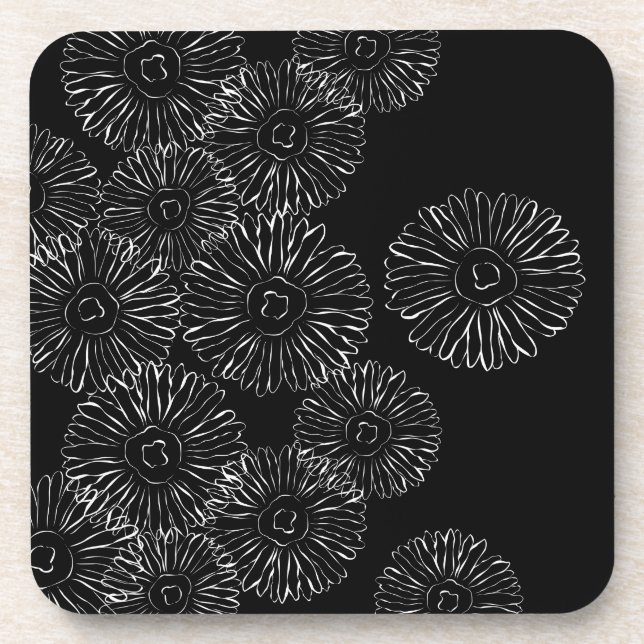 Abstrakte Frühlingsblumen in Schwarz-Weiß Getränkeuntersetzer (Vorderseite)