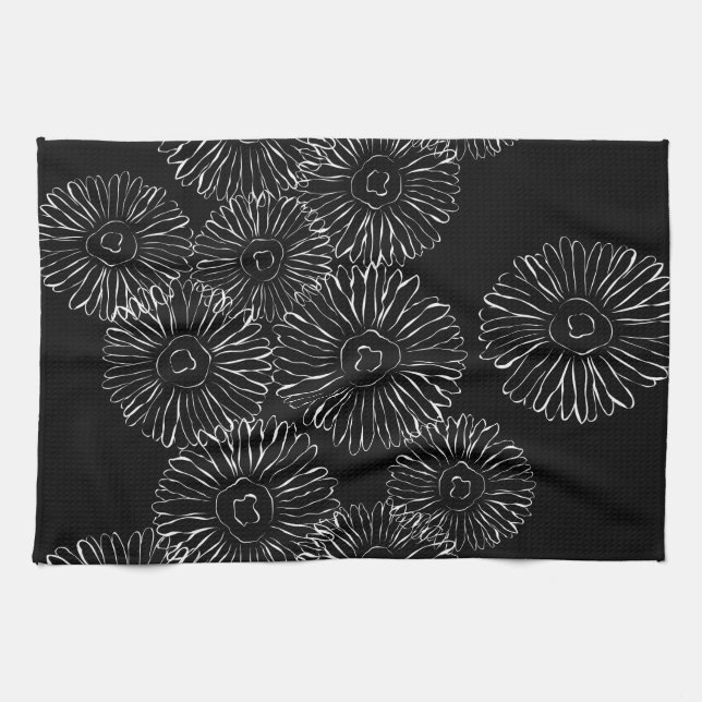 Abstrakte Frühlingsblumen in Schwarz-Weiß Handtuch (Horizontal)