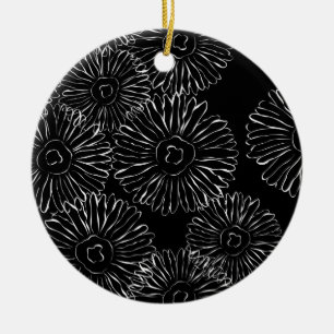 Abstrakte Frühlingsblumen in Schwarz-Weiß Keramikornament