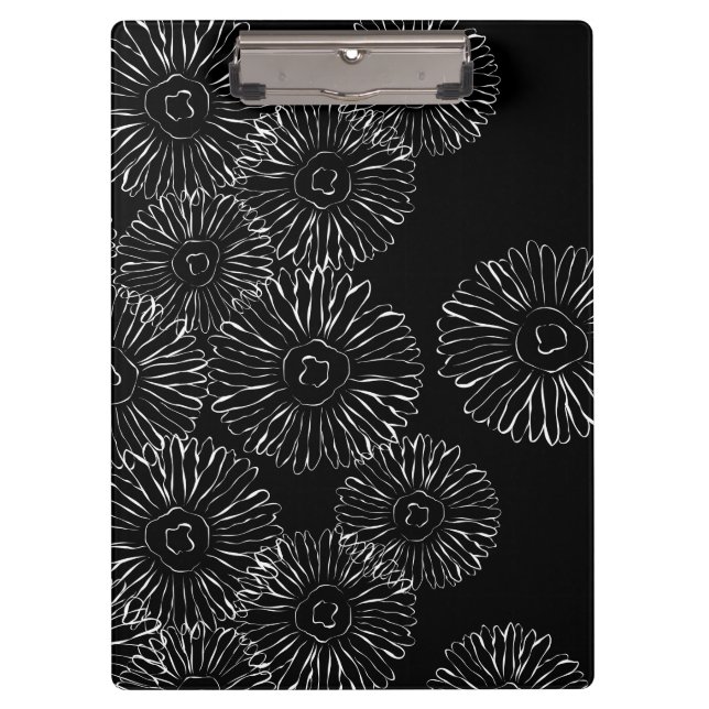 Abstrakte Frühlingsblumen in Schwarz-Weiß Klemmbrett (Vorderseite)