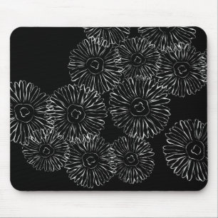 Abstrakte Frühlingsblumen in Schwarz-Weiß Mousepad