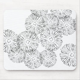 Abstrakte Frühlingsblumen in Schwarz-Weiß Mousepad