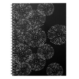 Abstrakte Frühlingsblumen in Schwarz-Weiß Notizblock