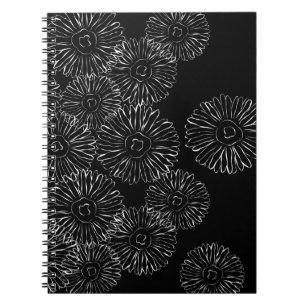 Abstrakte Frühlingsblumen in Schwarz-Weiß Notizblock