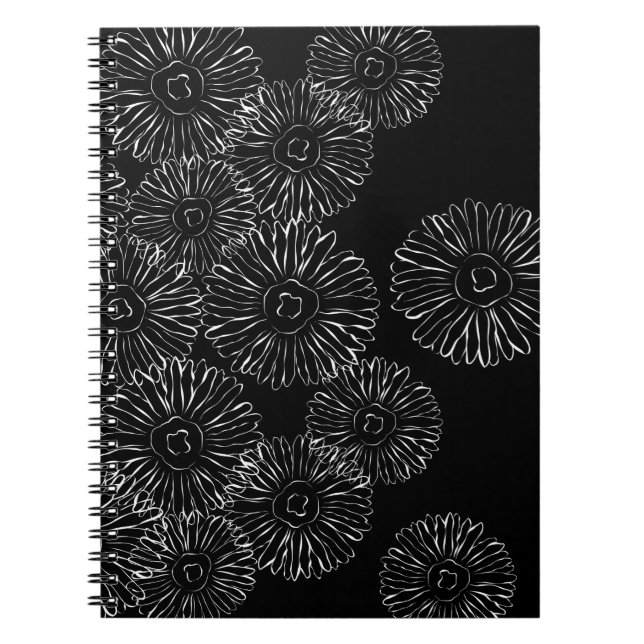 Abstrakte Frühlingsblumen in Schwarz-Weiß Notizblock (Vorderseite)