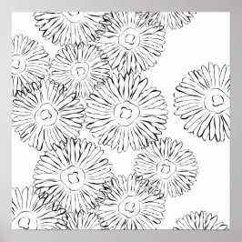 Abstrakte Frühlingsblumen in Schwarz-Weiß Poster