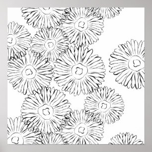 Abstrakte Frühlingsblumen in Schwarz-Weiß Poster