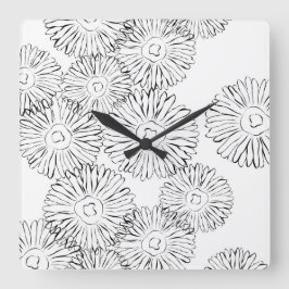 Abstrakte Frühlingsblumen in Schwarz-Weiß Quadratische Wanduhr