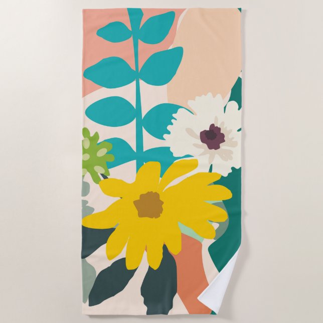 Abstrakte Frühlingsflorale Moderne Strandtuch (Vorderseite)