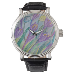 Abstrakte Frühlingskrokus-Uhr Armbanduhr