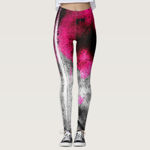 Abstrakte Fuchsia-, Grau- und Schwarzkorn-Foto-Kun Leggings