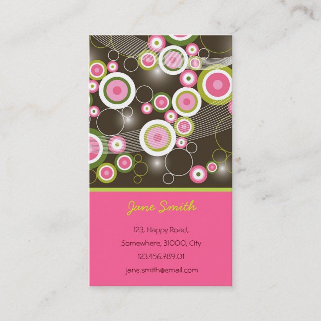 Abstrakte Fun Retro Funky Pink Circles Visitenkart Visitenkarte (Vorderseite)