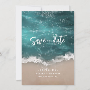 Abstrakte funkelnde stimmungsvolle Strandhochzeit Save The Date