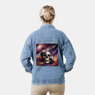 Abstrakte galaktische Schädelfloral Jeansjacke