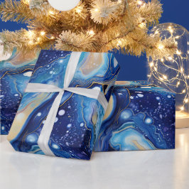 Abstrakte Galaxie-Kunst in blauen goldenen Schwirl Geschenkpapier
