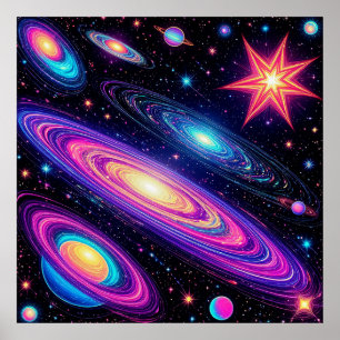 Abstrakte Galaxie mit Sternen, Planeten Poster
