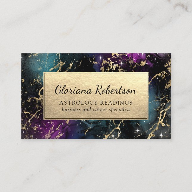 Abstrakte Galaxy Lila Aquamarin Blue Gold Overlays Visitenkarte (Vorderseite)