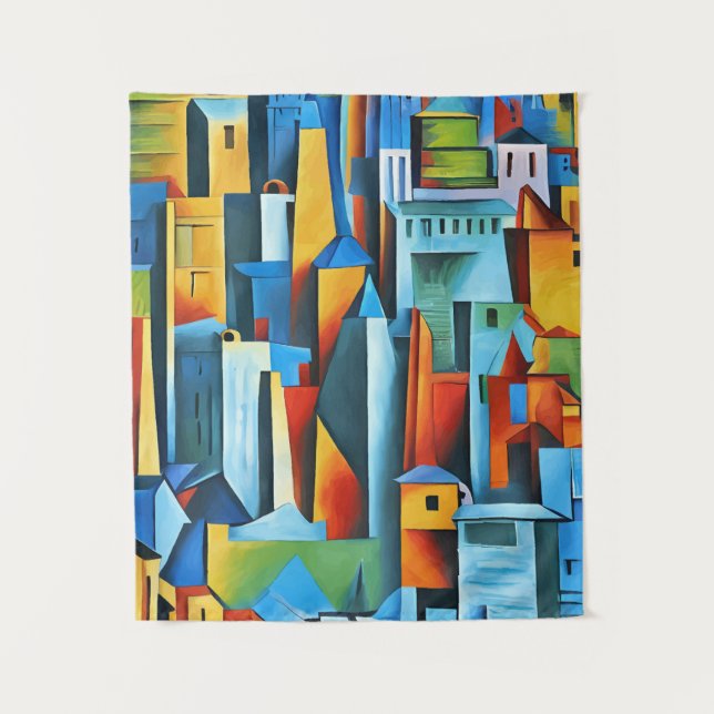 Abstrakte Gebäude Stadtbild Wolkenkratzer Kunst, D Wandteppich (Vorderseite)