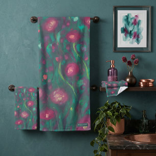 Abstrakte gedämpfte rote Rosen Badhandtuch Set