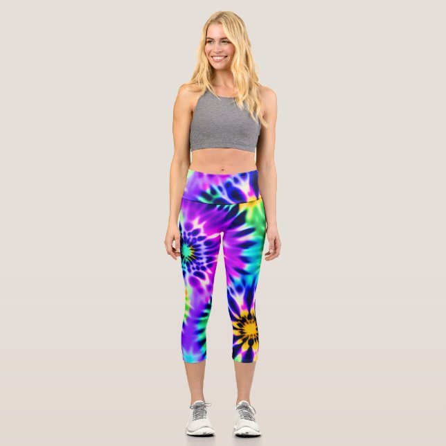 Abstrakte Gefärbte Krawatte Adire Muster Capri Leggings (Vorderseite)