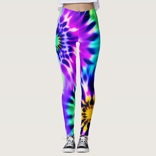 Abstrakte Gefärbte Krawatte Adire Muster Leggings (Vorderseite)