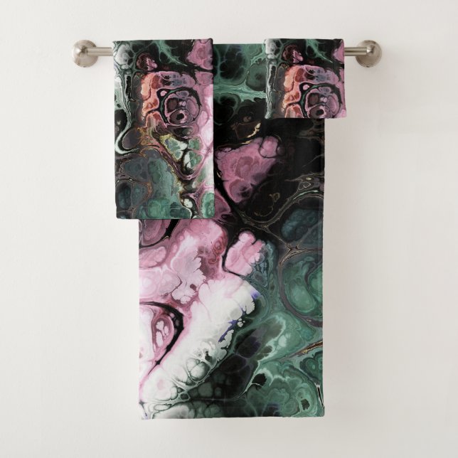 Abstrakte gefärbte Krawatte aus grauem und rosa Ma Badhandtuch Set (Insitu)