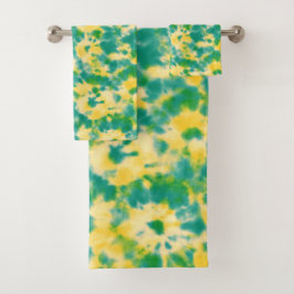 Abstrakte Gefärbte Krawatte von Grün und Gelb Badhandtuch Set