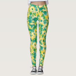 Abstrakte Gefärbte Krawatte von Grün und Gelb Leggings