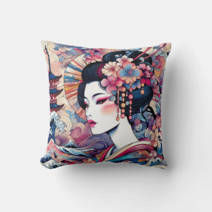 Abstrakte Geisha-Rosa-Blume Kissen