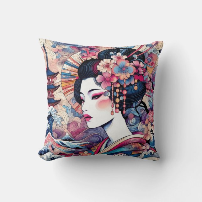 Abstrakte Geisha-Rosa-Blume Kissen (Vorderseite)