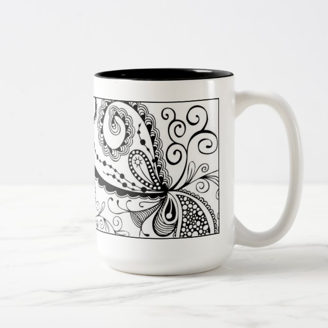 Abstrakte Gekritzel-Tasse in Schwarzweiss Zweifarbige Tasse (Rechts)