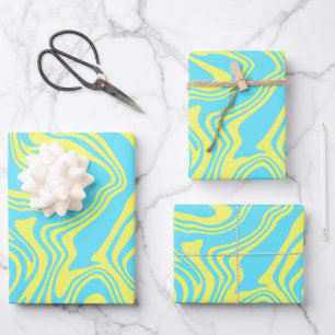 Abstrakte Gelb- und Blautöcher Geschenkpapier Set